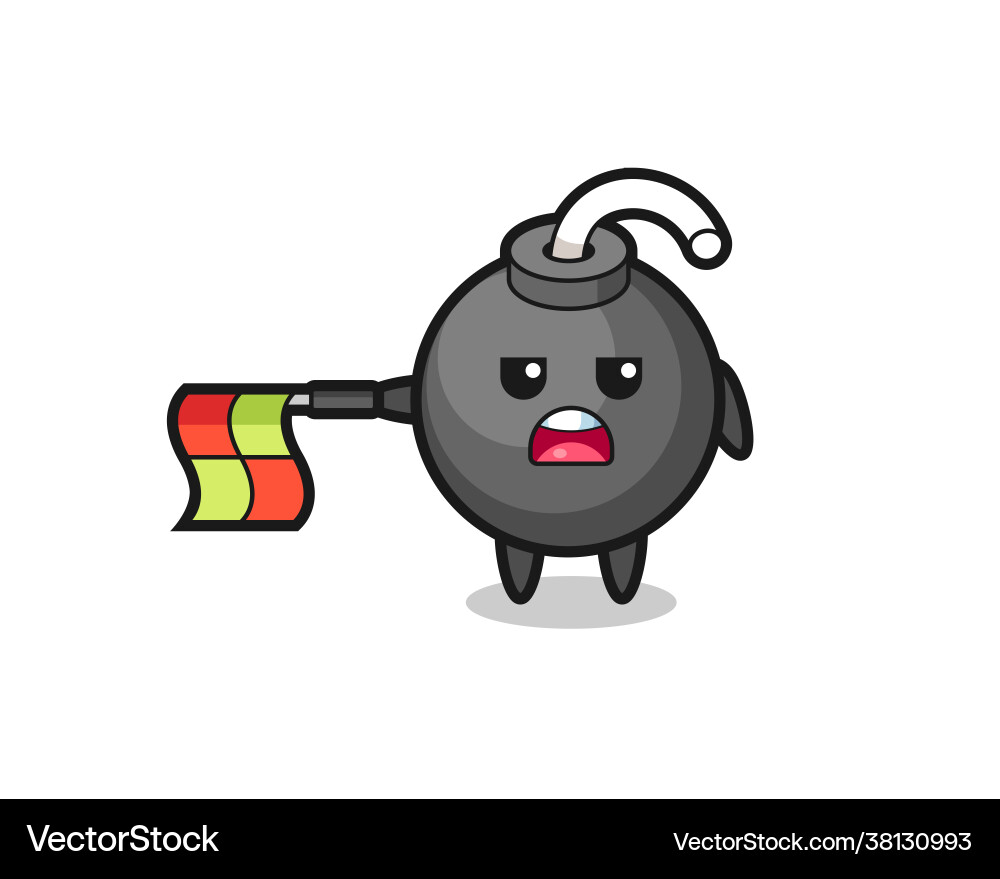 Bomb character as line judge hold flag Bomb character as line judge hold flag Vector Image