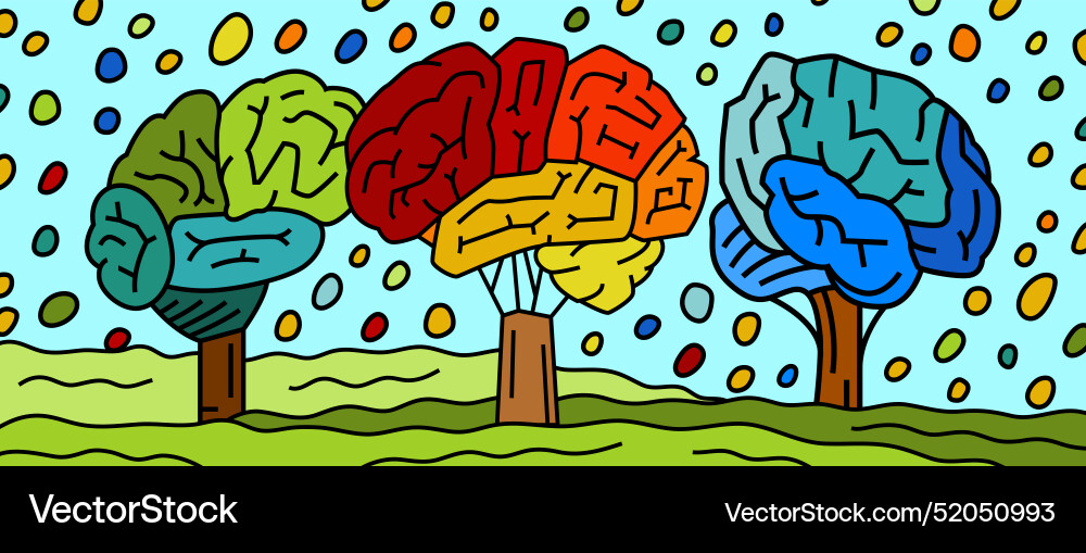 Brains in a shape of trees vibrant spectrum Brains in a shape of trees vibrant spectrum vector image