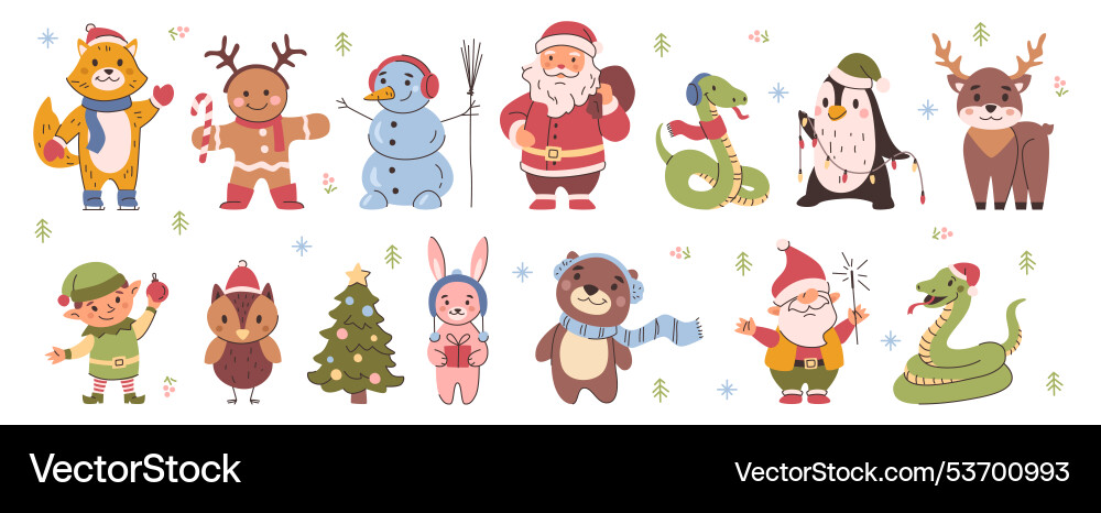 Christmas cute characters animals and personages Christmas cute characters animals and personages vector image