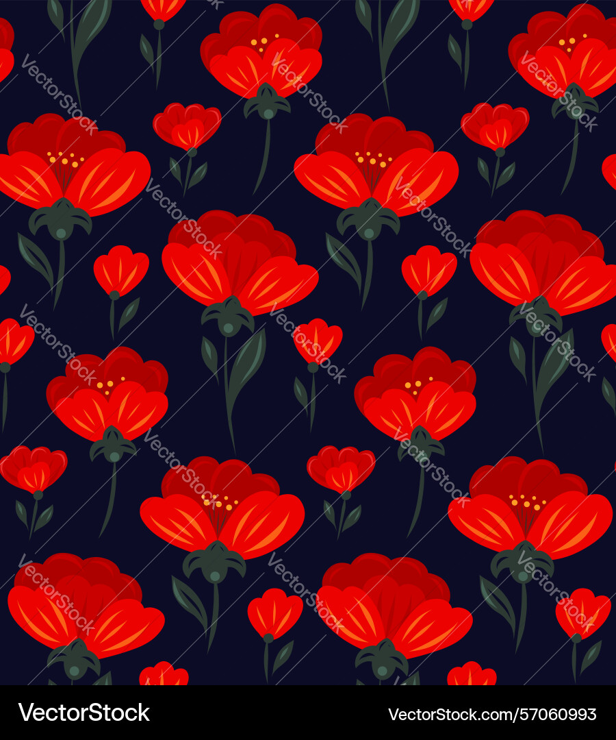 Decorative pattern with red poppies in a row Decorative pattern with red poppies in a row vector image