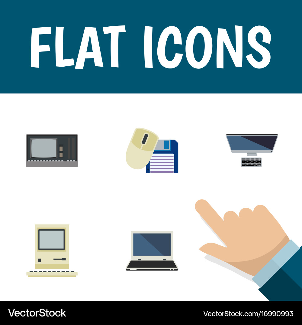 Flat icon computer set of computing vintage vector image