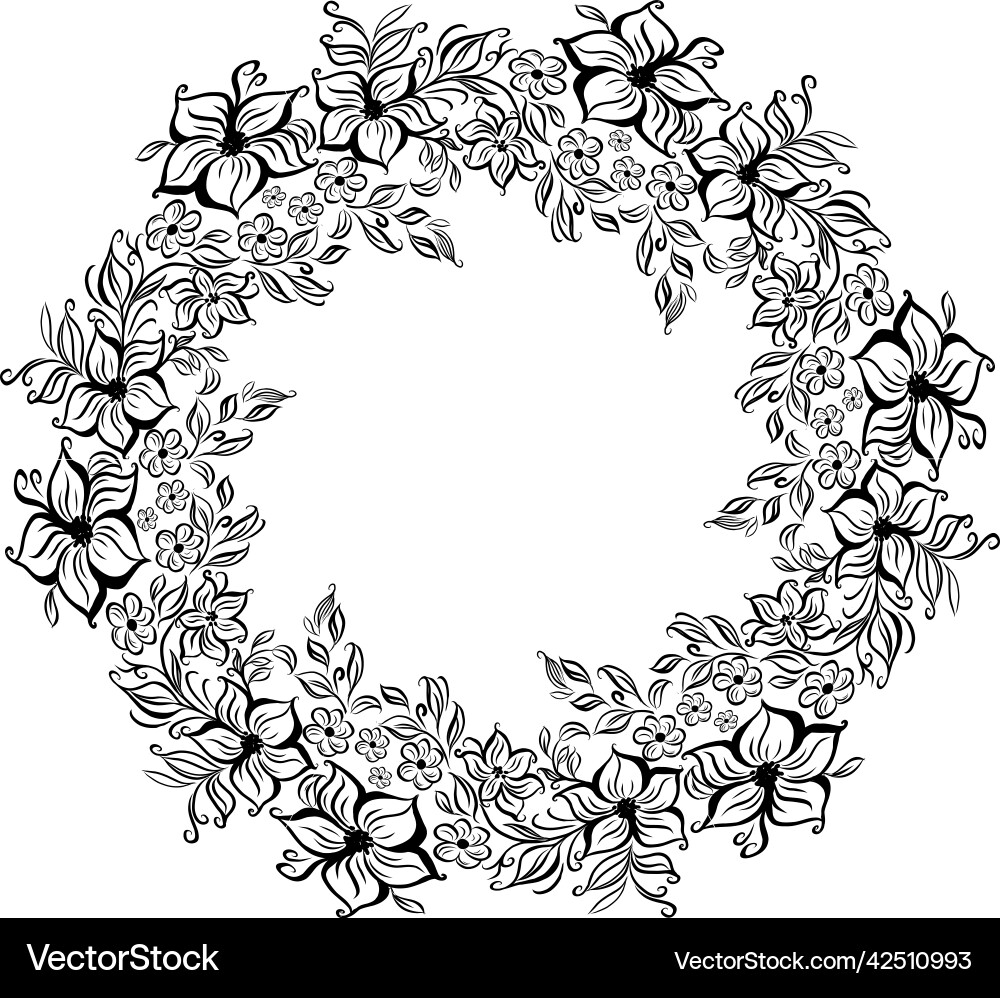 Hand gezeichneter Kranz der Umrissblumen Hand gezeichneter Kranz der Umrissblumen vektorbild