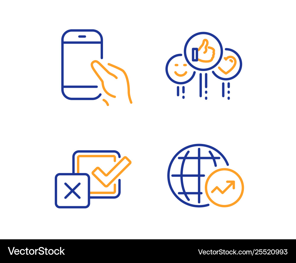 Like checkbox and hold smartphone icons set Like checkbox and hold smartphone icons set vector image