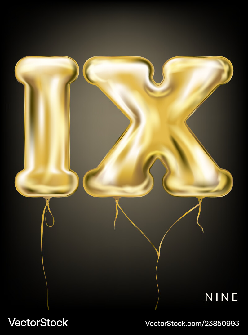 Roman 9 number gold foil balloon ix form Roman 9 number gold foil balloon ix form vector image