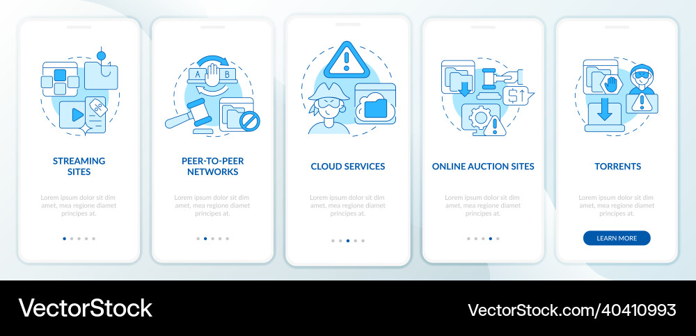 Sources of pirated content onboarding mobile app Sources of pirated content onboarding mobile app Vector Image