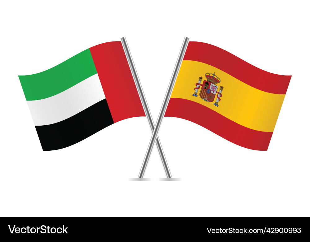 UAE & Spain Crossed Flags Vector Image