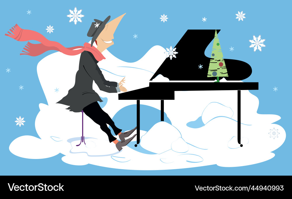 Winterschnee Mann spielen Klavier Winterschnee Mann spielen Klavier vektorbild