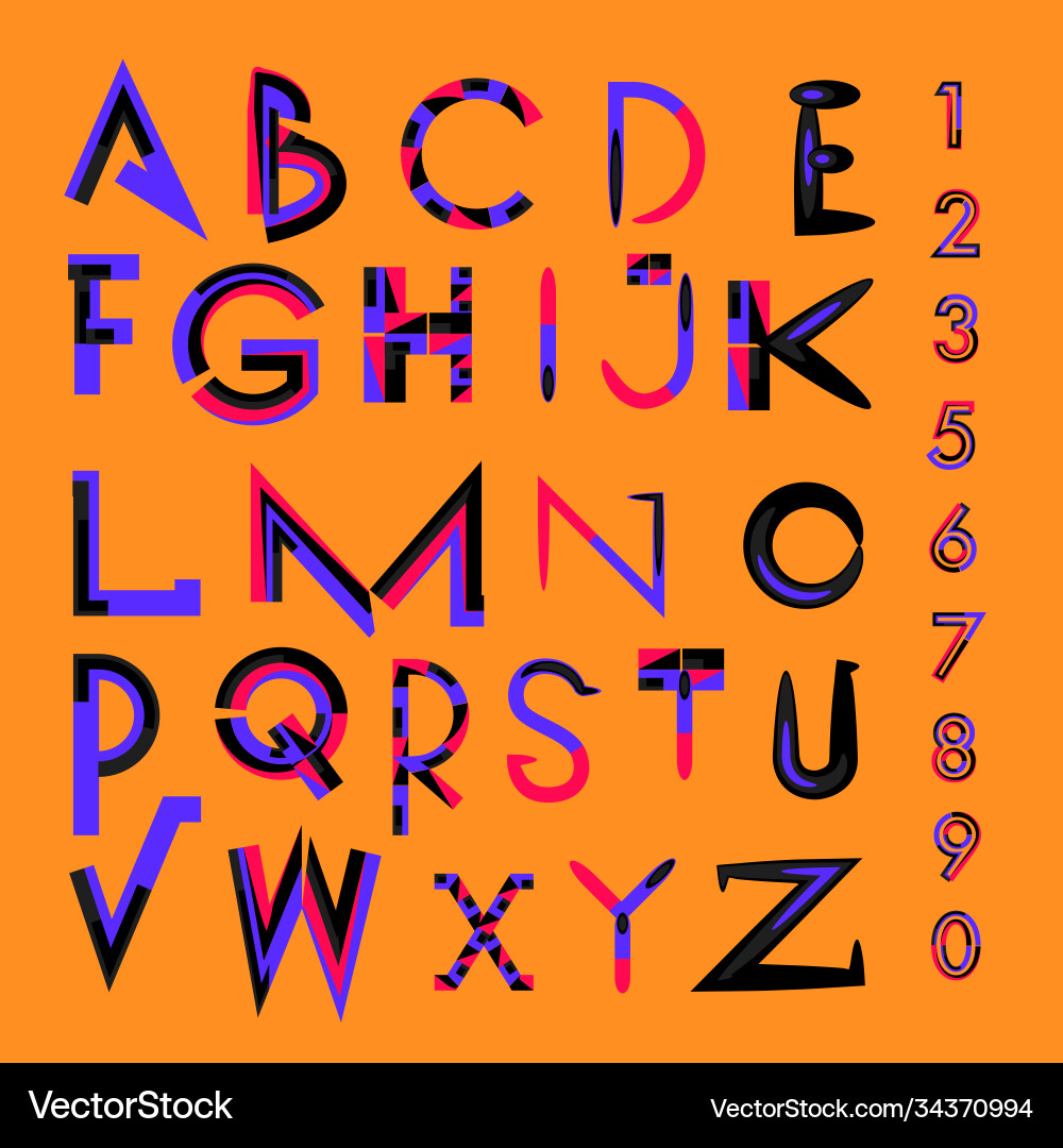 Abstract colorful font and alphabet Royalty Free Vector