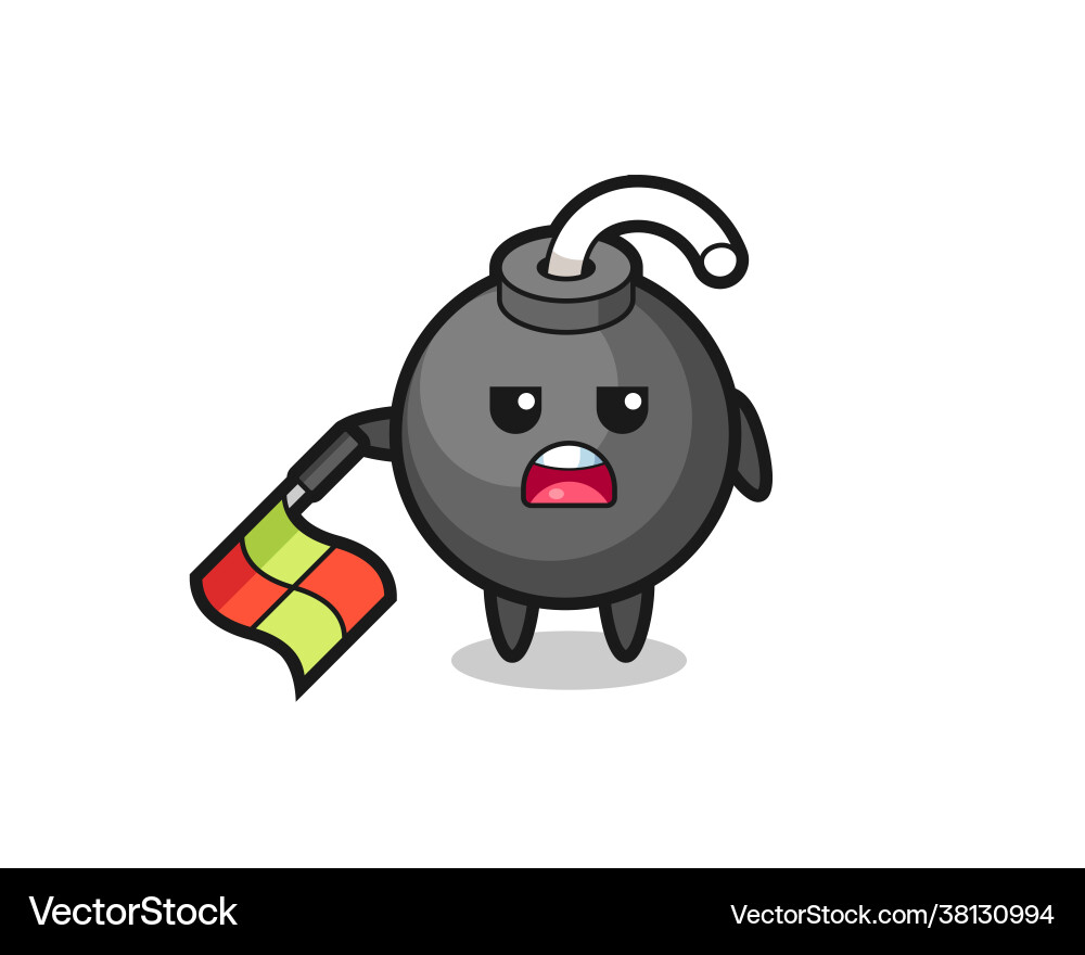 Bomb character as line judge hold flag down Bomb character as line judge hold flag down Vector Image
