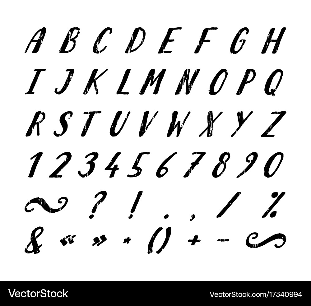 Grunge Handwritten Font with Punctuation vector image