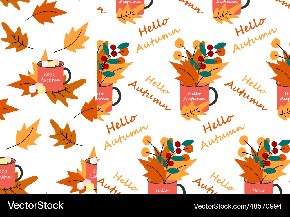 Set of 2 autumn seamless patterns cups Vector Image