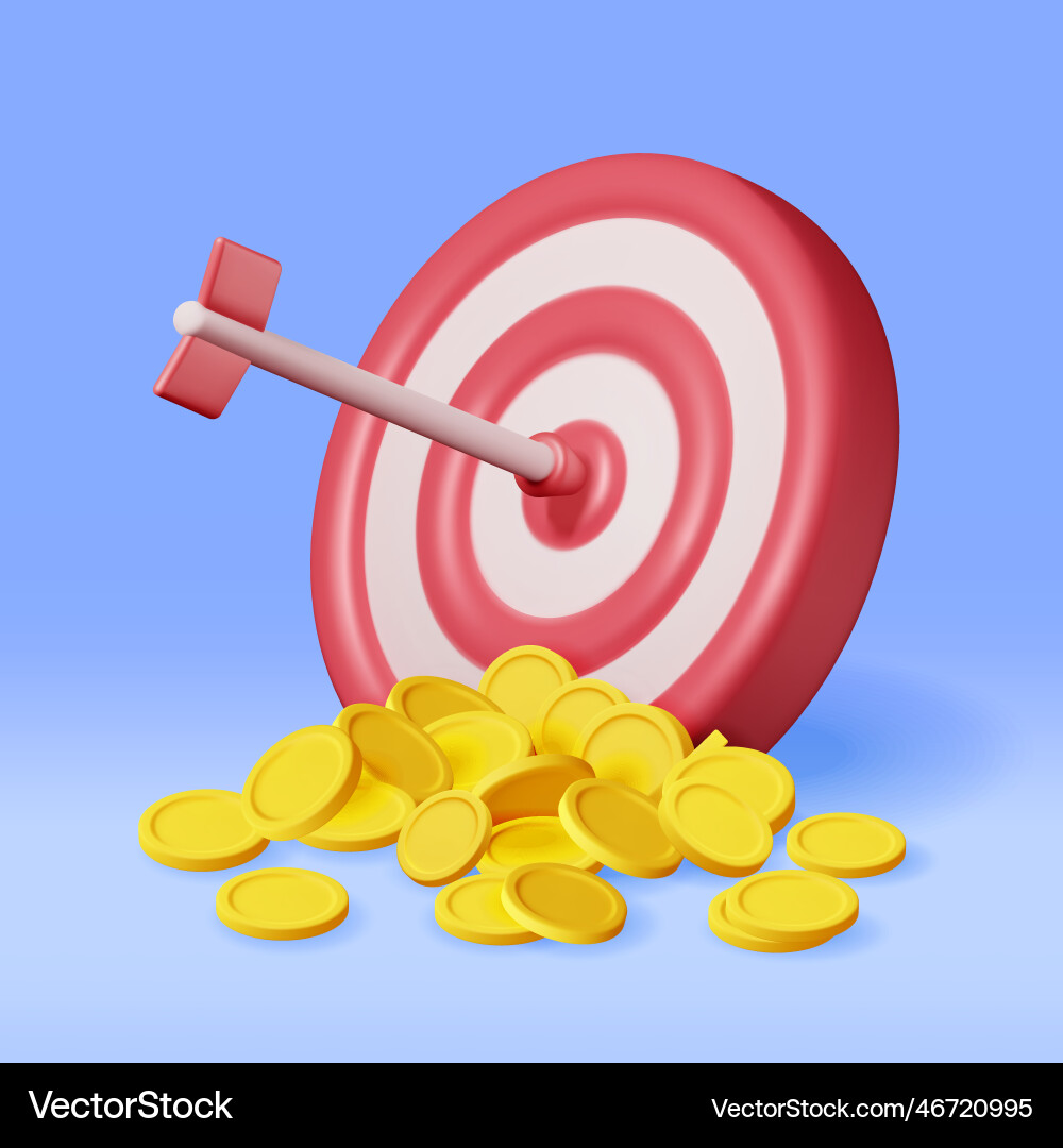 3d stacks of coins and target with arrow 3d stacks of coins and target with arrow vector image