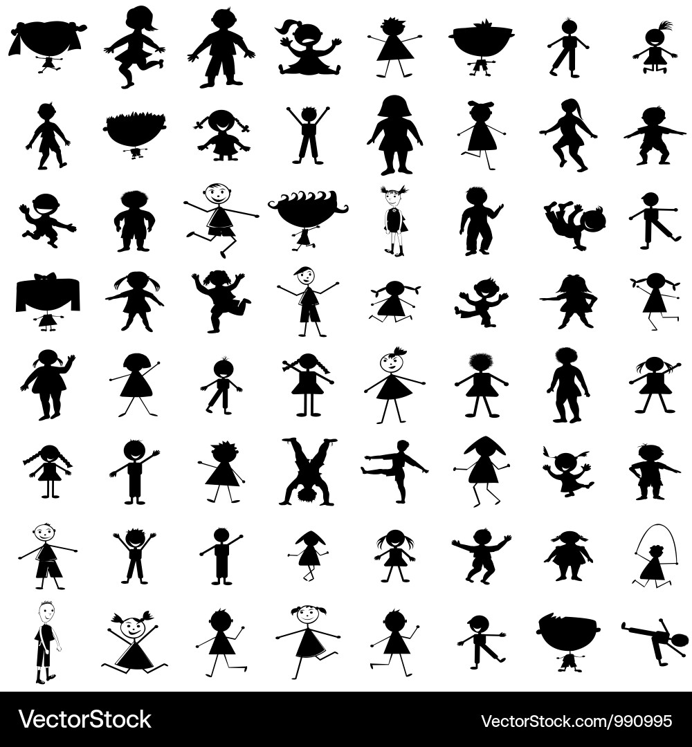 Children Silhouettes - Playful Group Vector Image