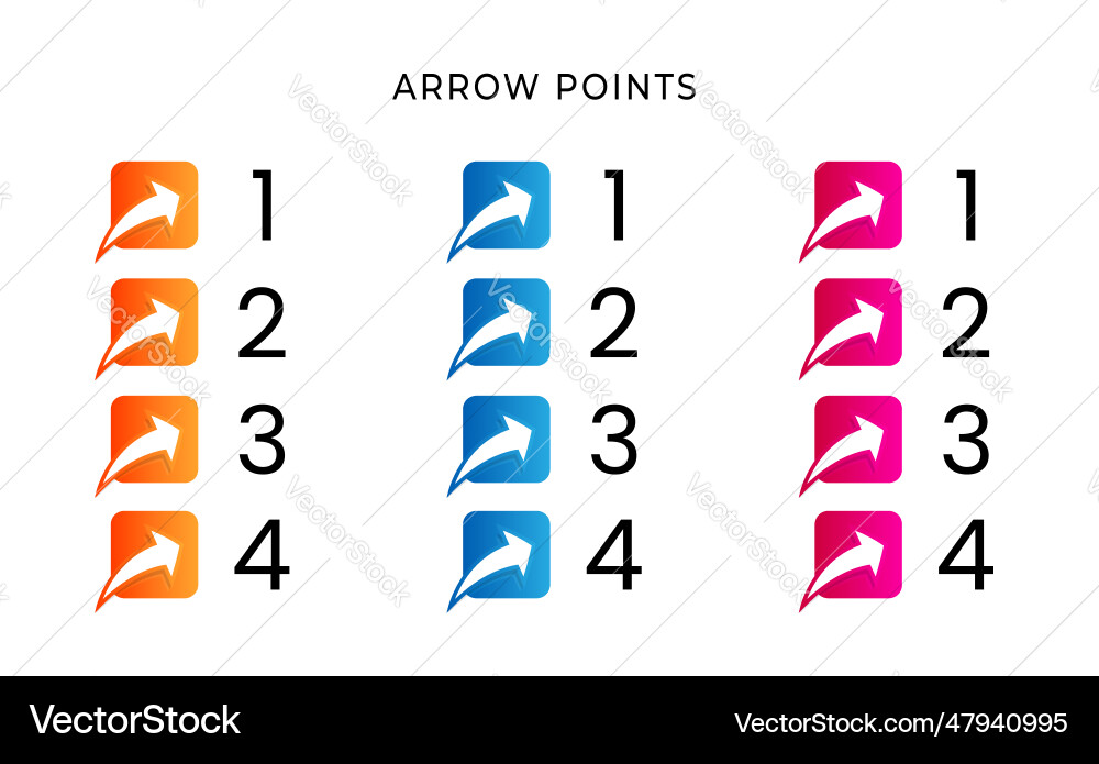 Colorful bullet arrow point number with gradient Colorful bullet arrow point number with gradient Vector Image