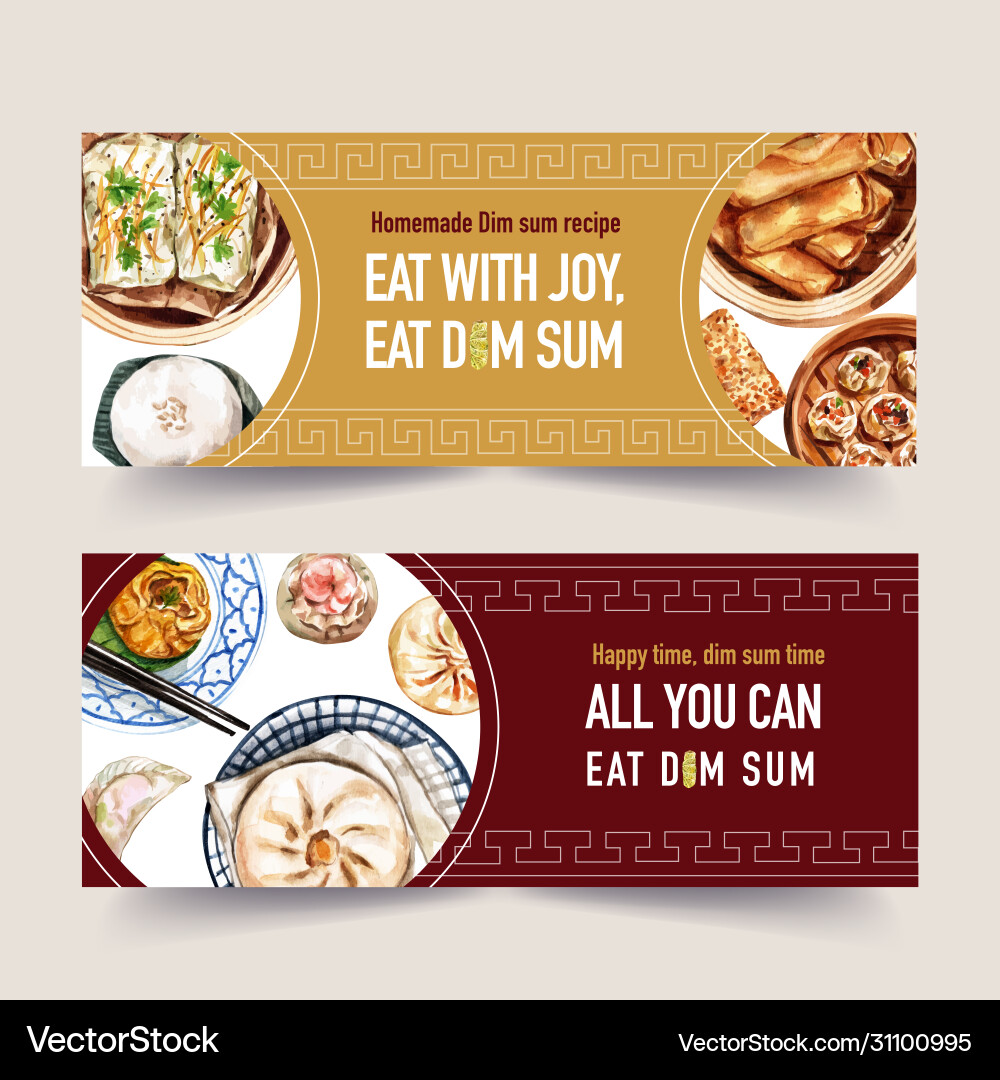 Dim sum banner design with steamed bun dumpling vector image