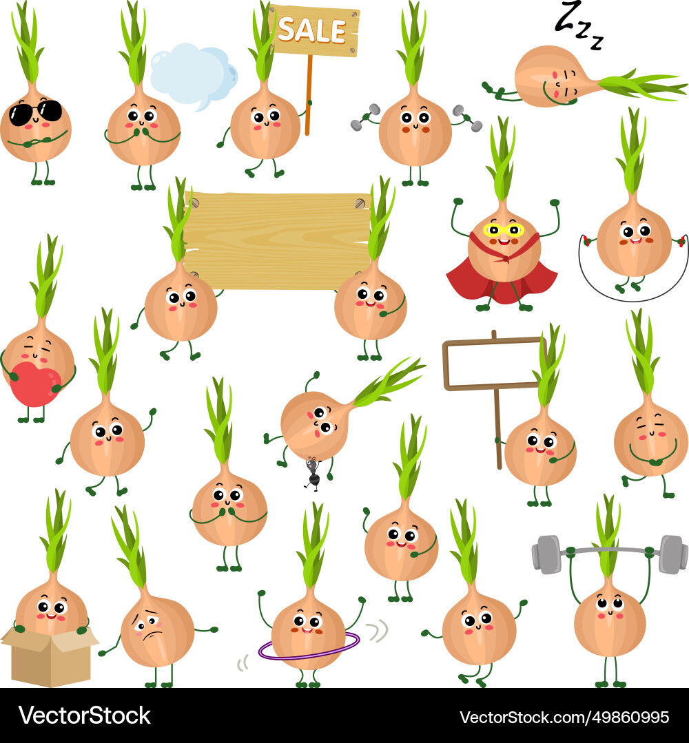 Funny Onion Characters Set Vector Image