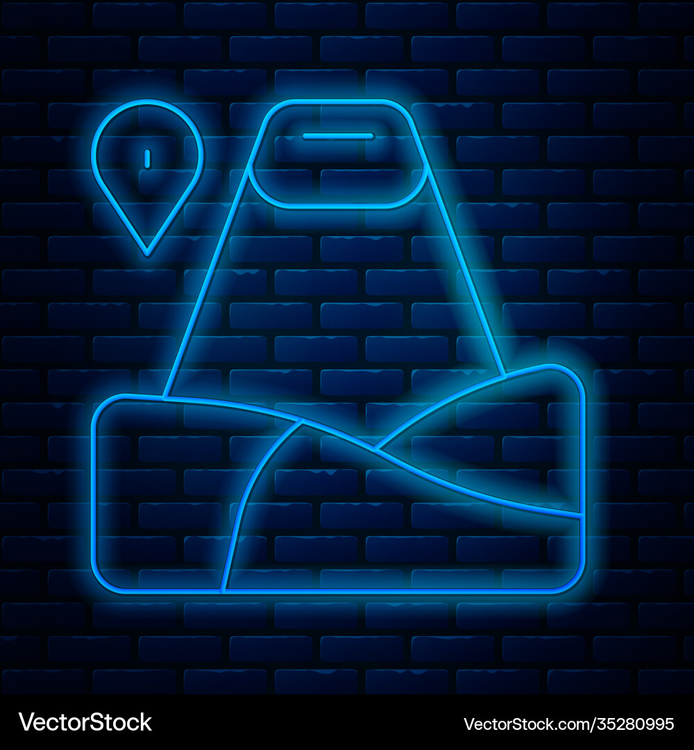 Glowing neon line map pointer with mountain icon Glowing neon line map pointer with mountain icon vector image