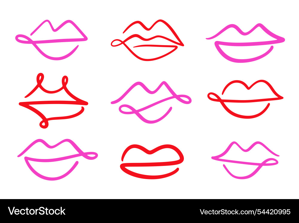 Lippen Mund eine Linie Zeichnung abstrakte Kuss-Symbol Set Lippen Mund eine Linie Zeichnung abstrakte Kuss-Symbol Set vektorbild