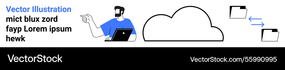 Man using laptop for file transfer and cloud Man using laptop for file transfer and cloud vector image