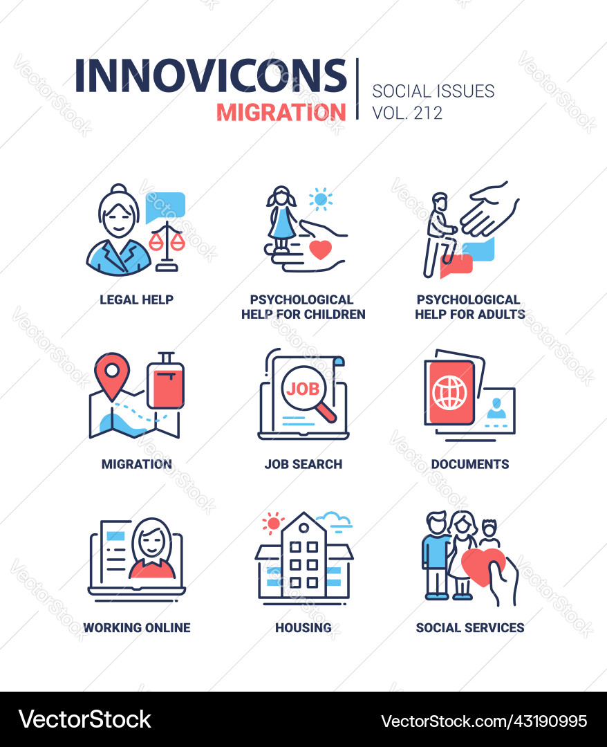 Migration issues - modern line design style icons Vector Image