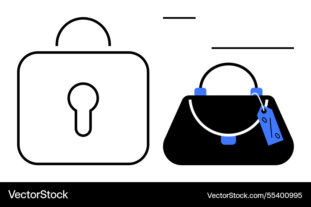 Padlock and handbag side by representing Padlock and handbag side by representing vector image