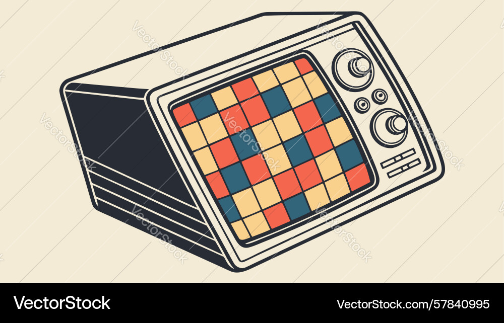Retro tv with checkered screen and patterns vector image