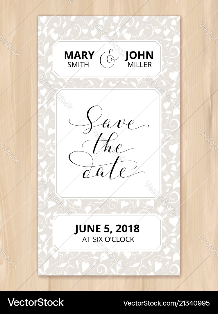 Save the date card with hearts pattern background Save the date card with hearts pattern background vector image