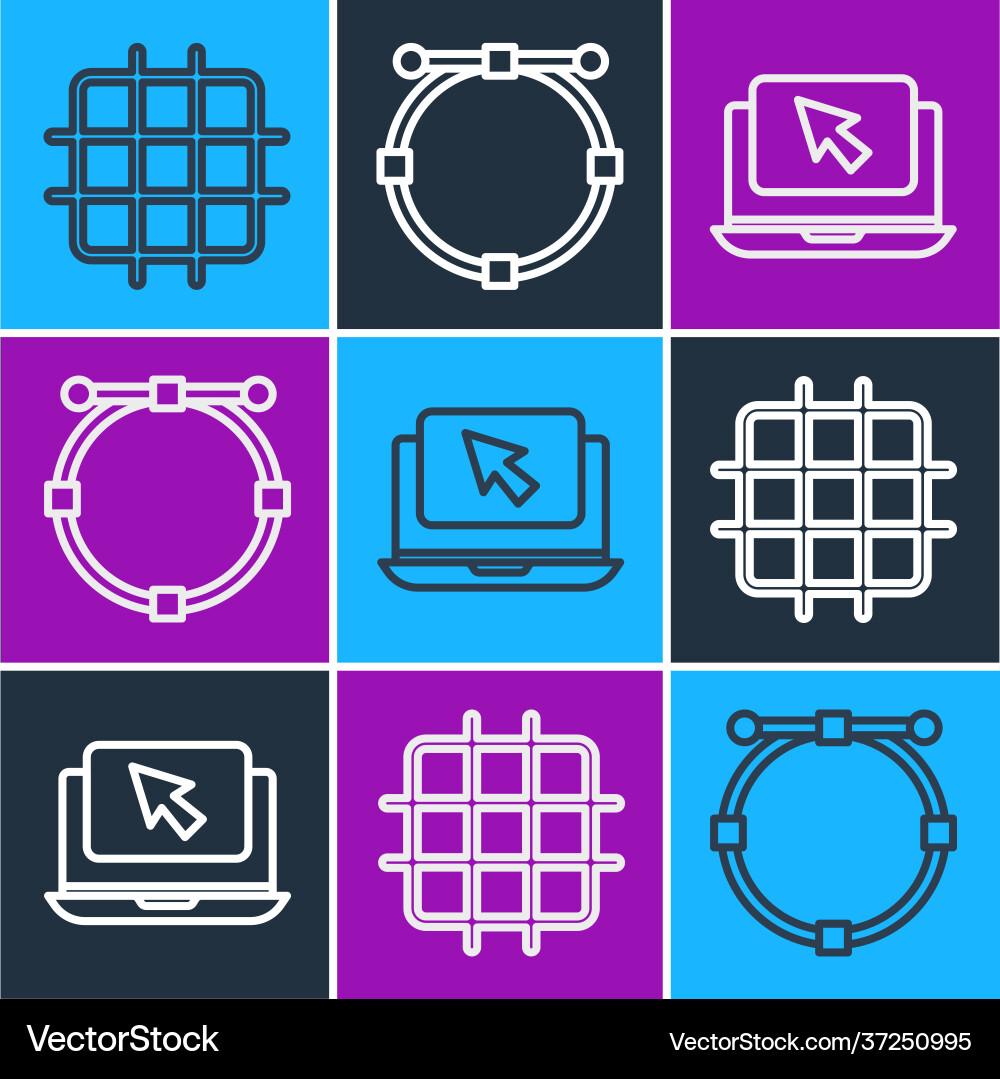 Set line grid graph paper laptop and cursor Set line grid graph paper laptop and cursor vector image