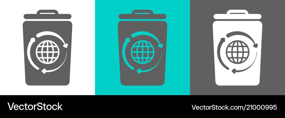 Trash bin element with globe outline icon Vector Image