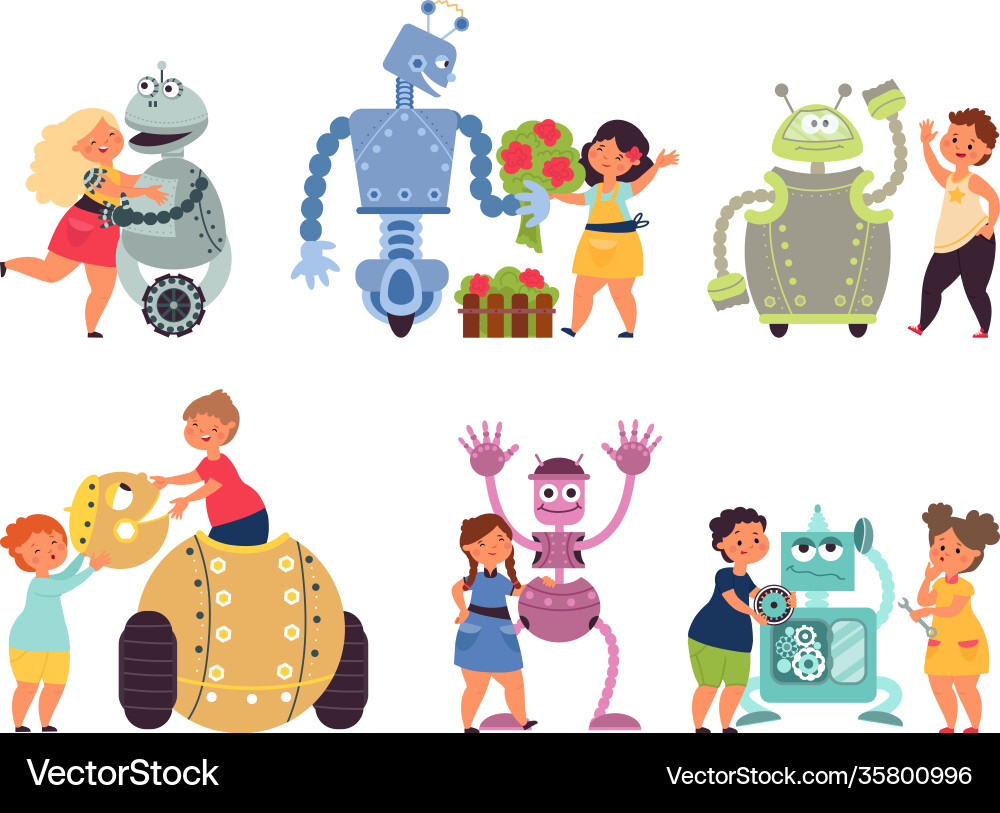 Kids robot programming toy robots coding child vector image