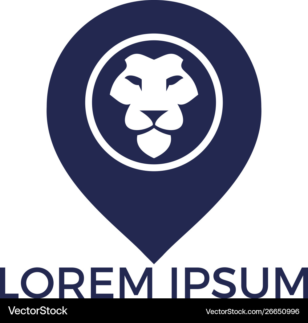 Lion and map pointer logo design Lion and map pointer logo design Vector Image