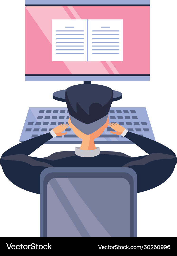 Man in front a desktop computer online Vector Image