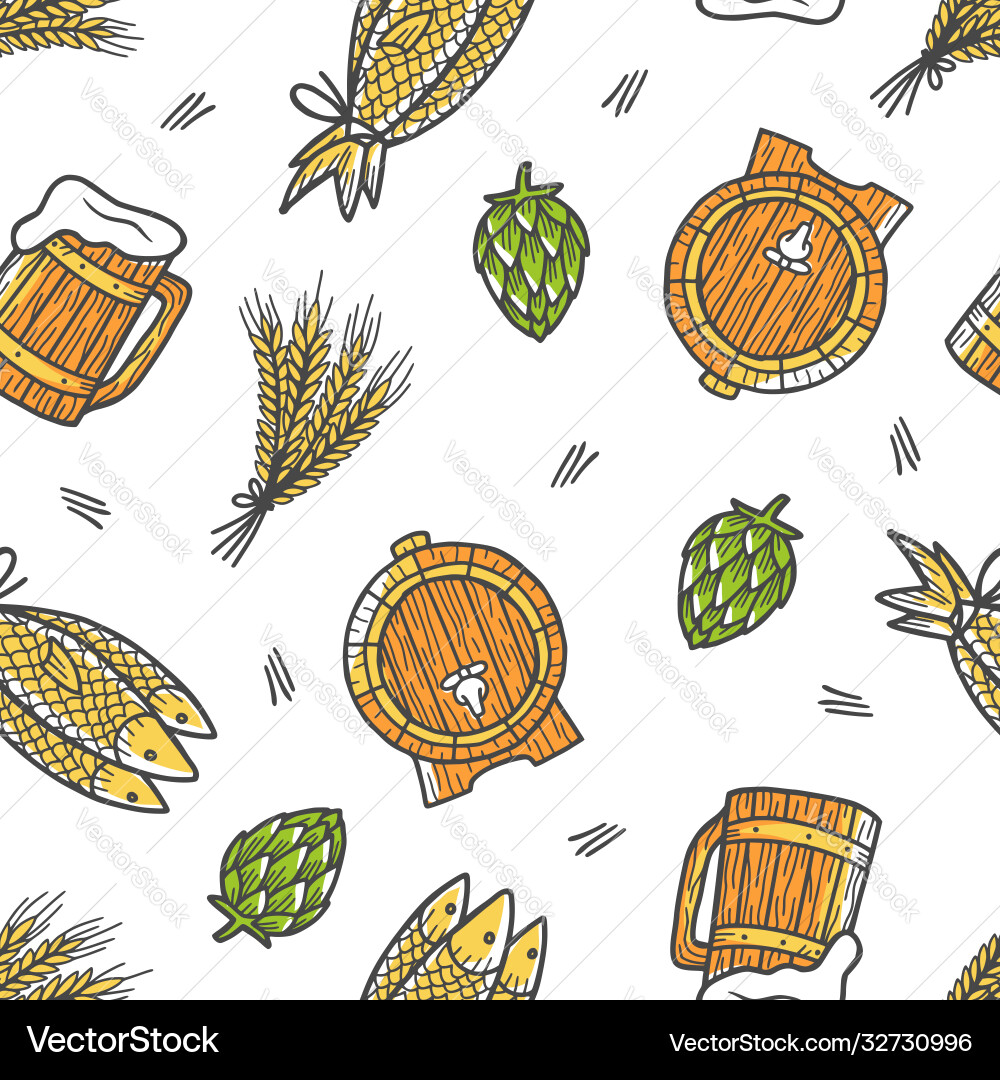 Muster mit Bierbecher Hop Lauf Gerste Muster mit Bierbecher Hop Lauf Gerste vektorbild