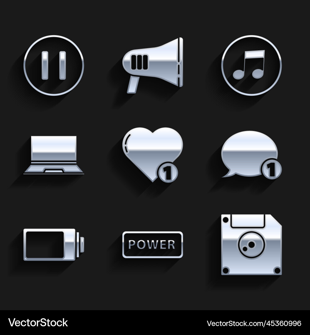 Set like and heart power button floppy disk Set like and heart power button floppy disk Vector Image