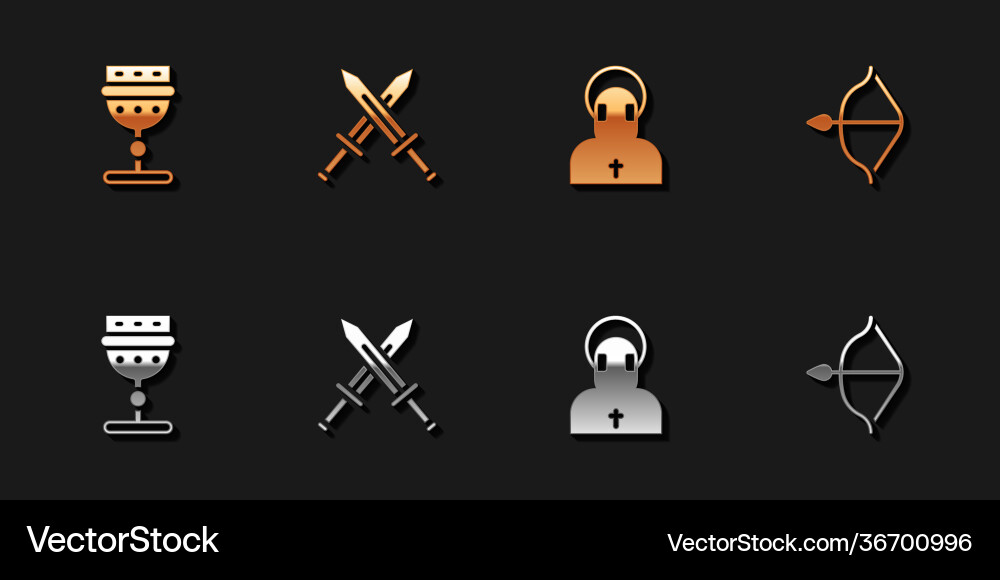 Set medieval goblet crossed sword monk Set medieval goblet crossed sword monk Vector Image