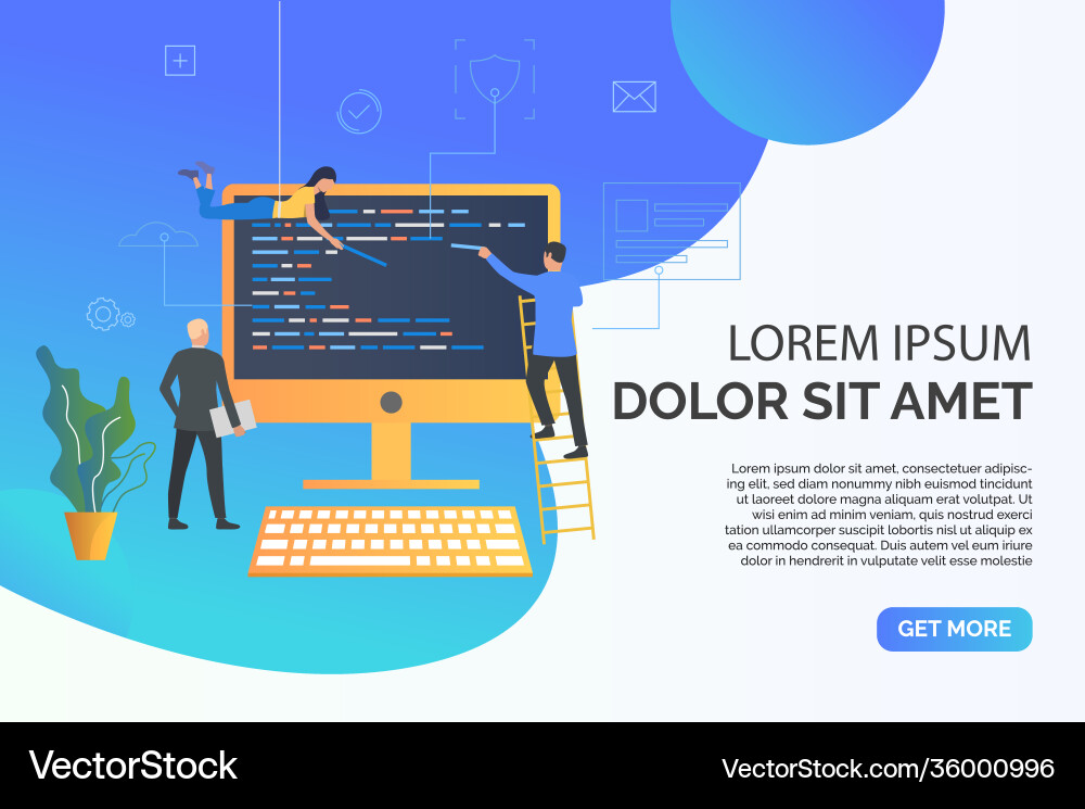 Slide page with people writing web code Slide page with people writing web code Vector Image
