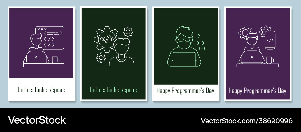 World programmer day postcards with linear glyph World programmer day postcards with linear glyph vector image