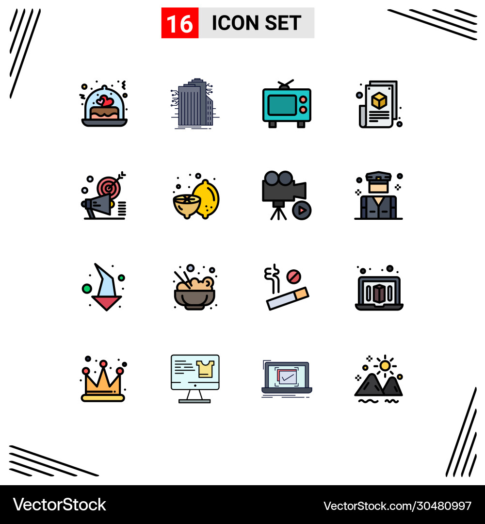 16 universal flat color filled lines set for web Vector Image