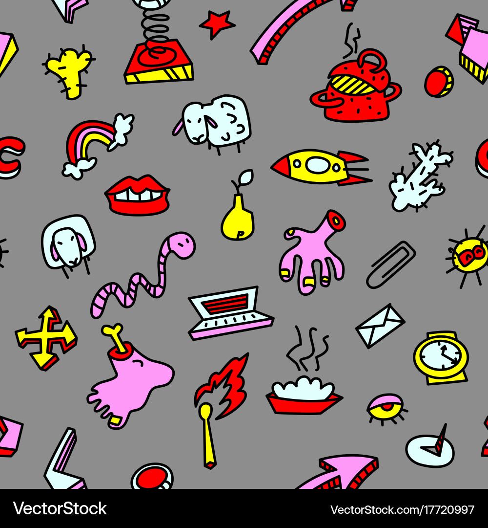 Abstract seamless pattern with many items Vector Image