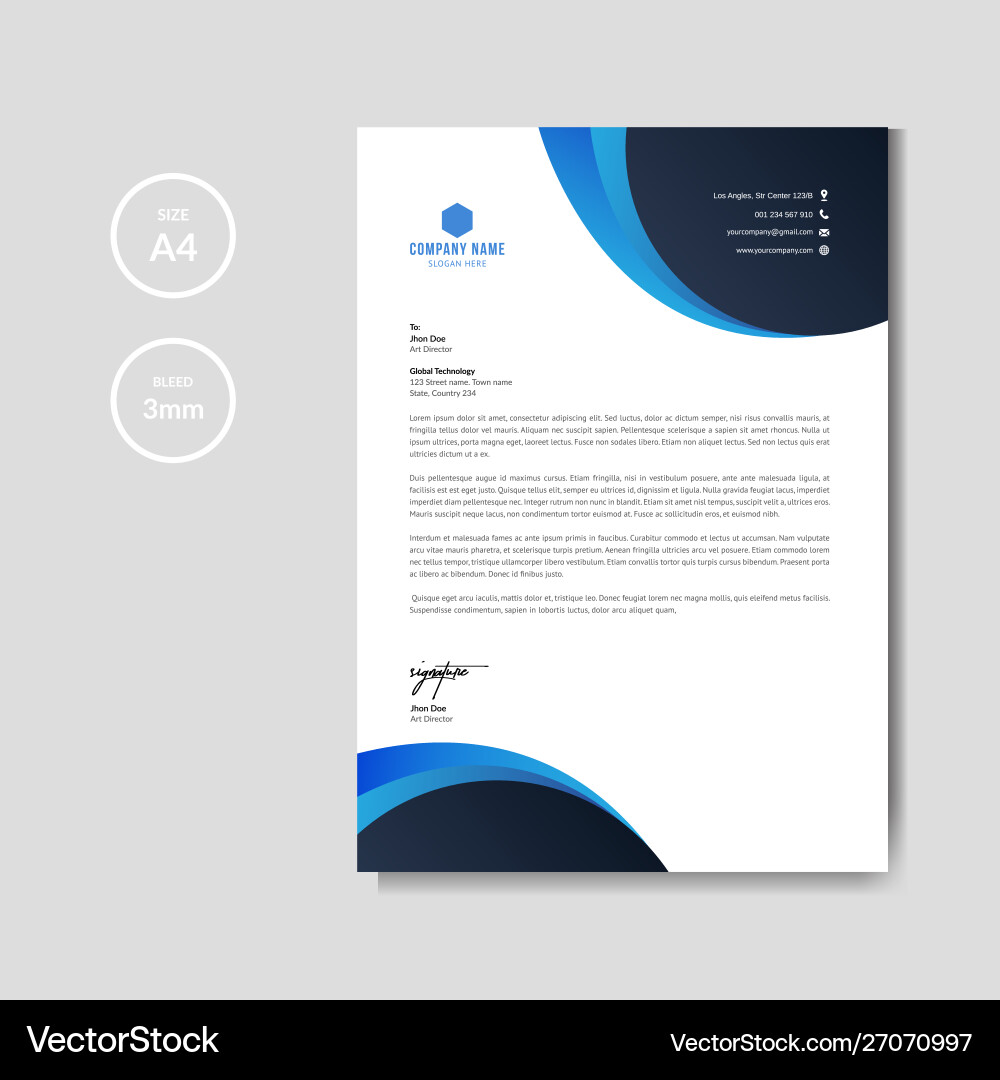 Blue Letterhead Template - Modern & Professional Vector Image
