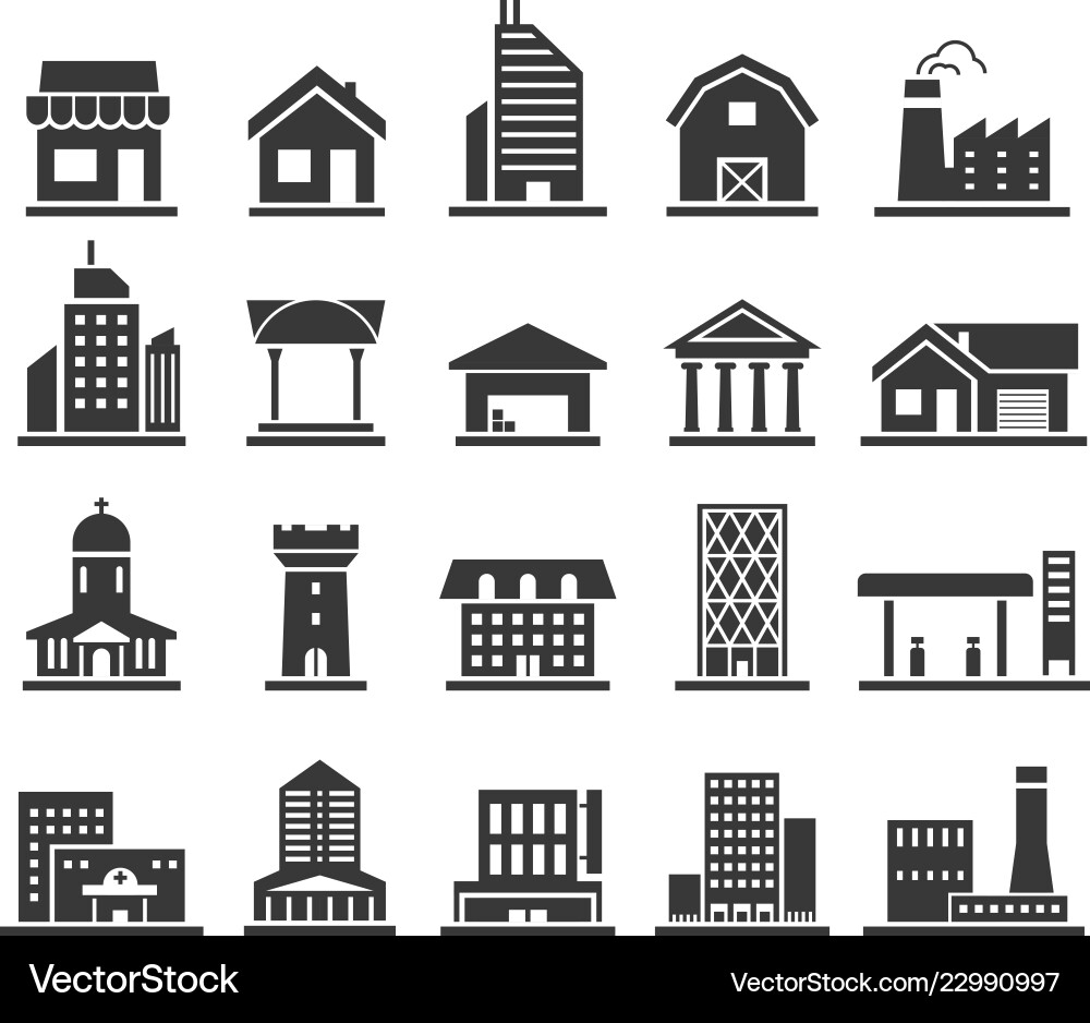 Building Facade Icon Set vector image