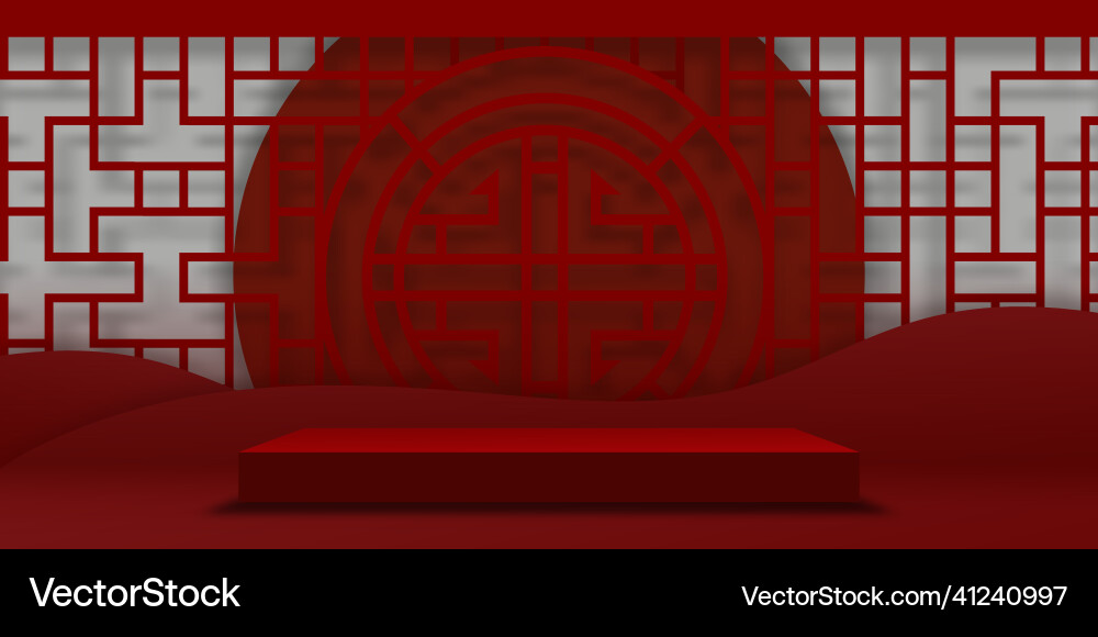 Chinese new year backdropred studio room podium Chinese new year backdropred studio room podium vector image
