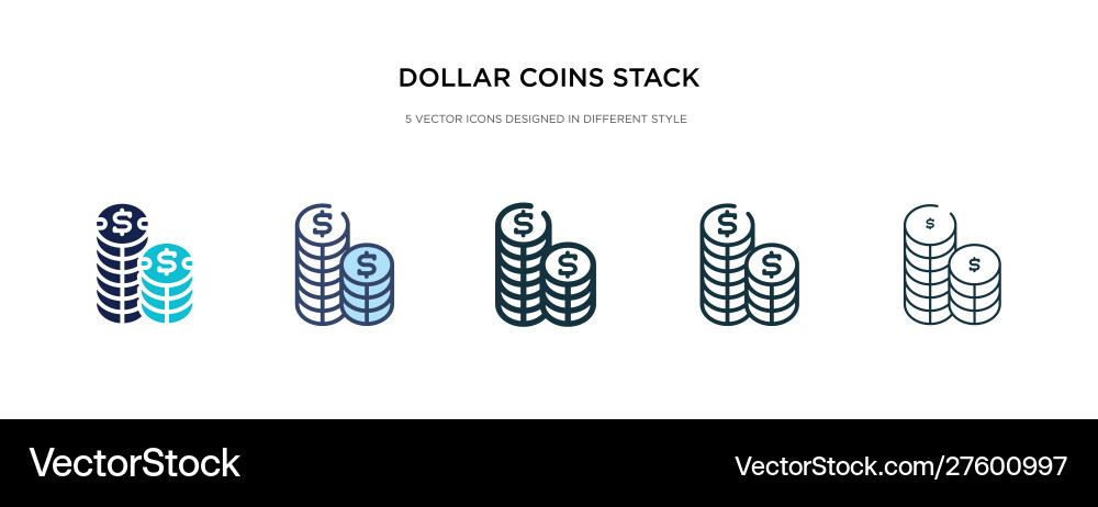 Dollar coins stack icon in different style two vector image