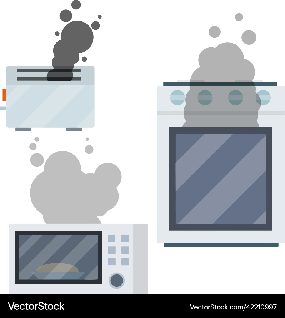 Fire on stove burning microwave toaster Fire on stove burning microwave toaster vector image