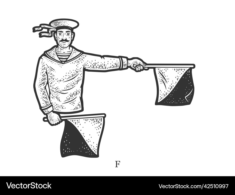 Flag semaphore letter f sketch Vector Image