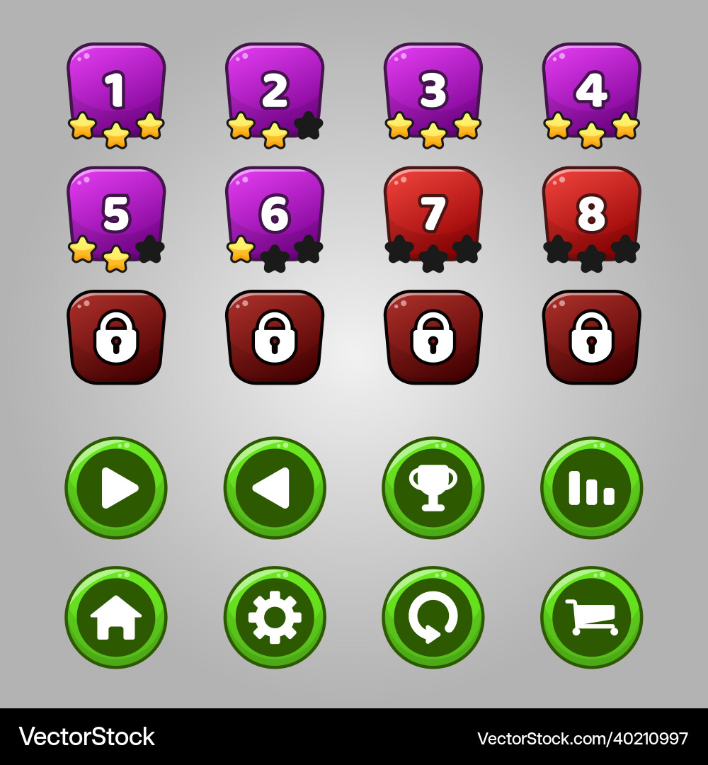 Game levels and buttons set Game levels and buttons set vector image