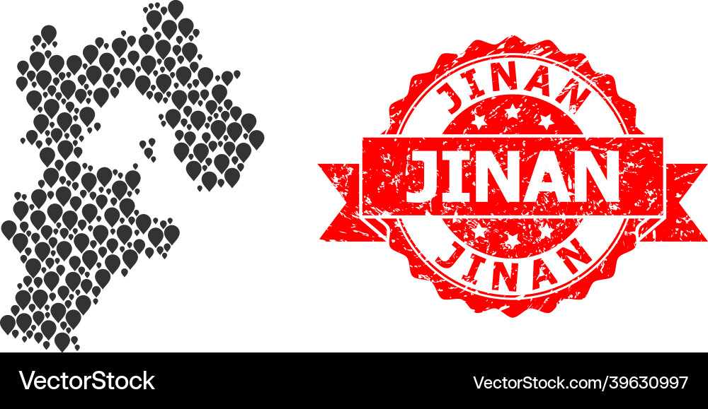 Rubber jinan stamp seal and pointer mosaic map Rubber jinan stamp seal and pointer mosaic map vector image