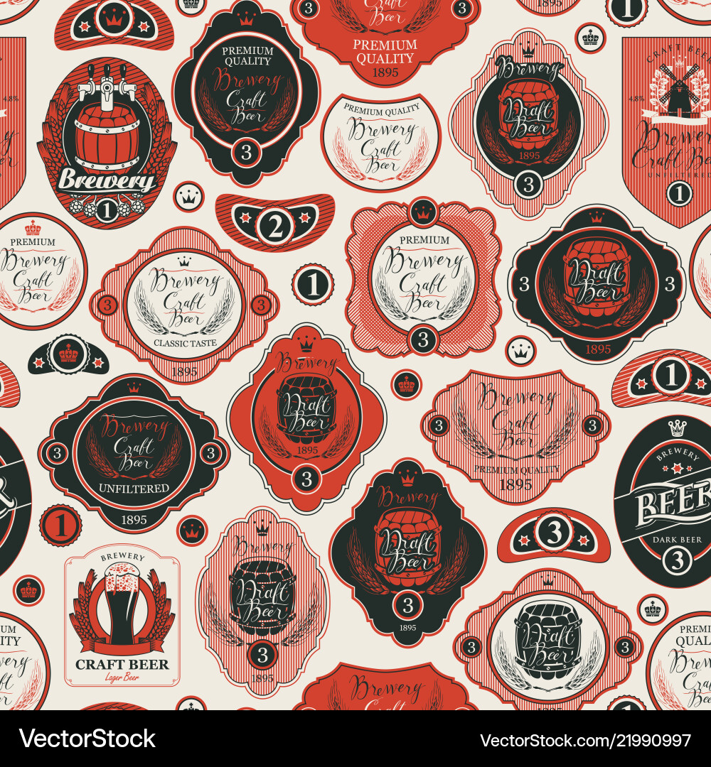 Seamless pattern with various beer labels Seamless pattern with various beer labels vector image