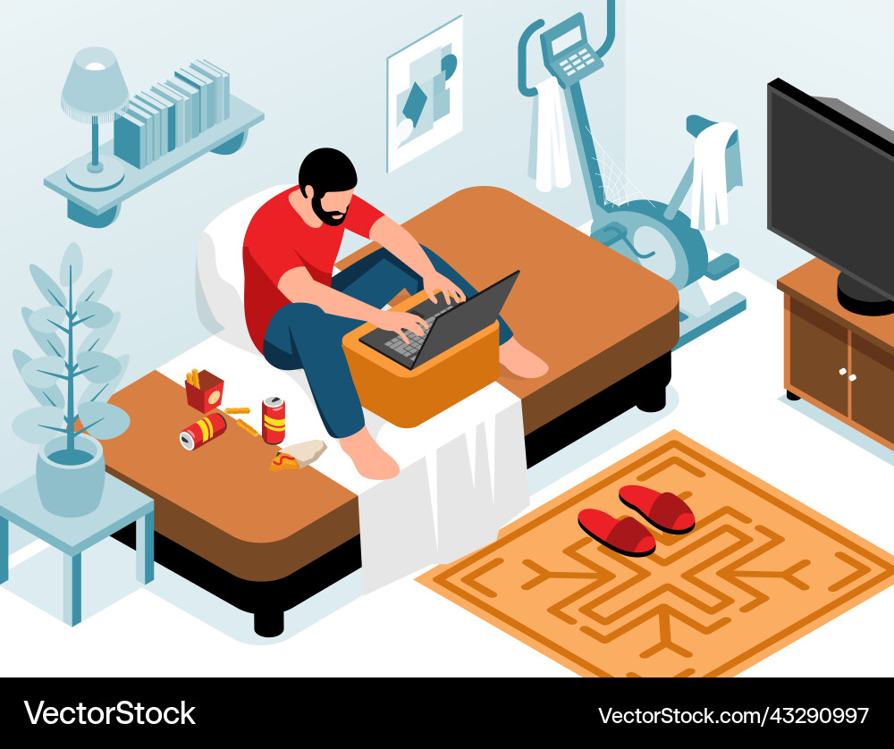 Sedentary lifestyle isometric composition vector image