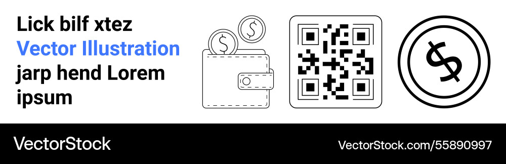 Wallet with coins qr code and currency symbol Wallet with coins qr code and currency symbol vector image